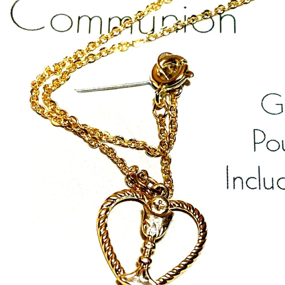 Heart Necklace, For First Communion Gift First Holy Communion Gold Toned 16"